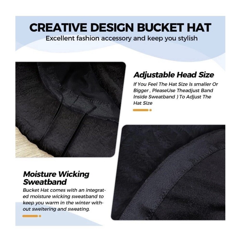 BFONS Faux Fur Winter Bucket Hat for Women Men Fuzzy Warm Hat Womens Furry Fi... - Picture 8 of 9